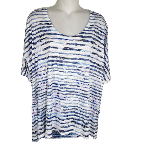 Nally & Millie Womens Top Large Striped Knit Short Sleeve Colorful USA Pullover - Picture 1 of 8